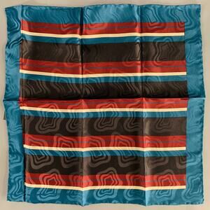 NO BRAND Blue Red Black Stripe Silk Pocket Square